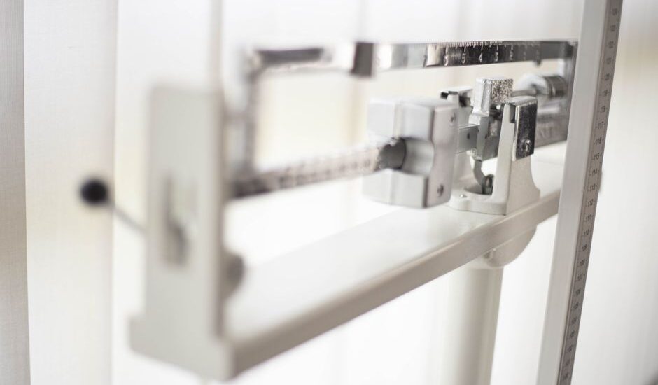 A mechanical scale designed for weighing dogs, featured in a bright setting.