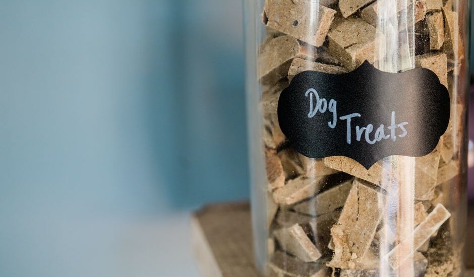 A jar filled with homemade dog treats, illustrating how to make dog treats at home.